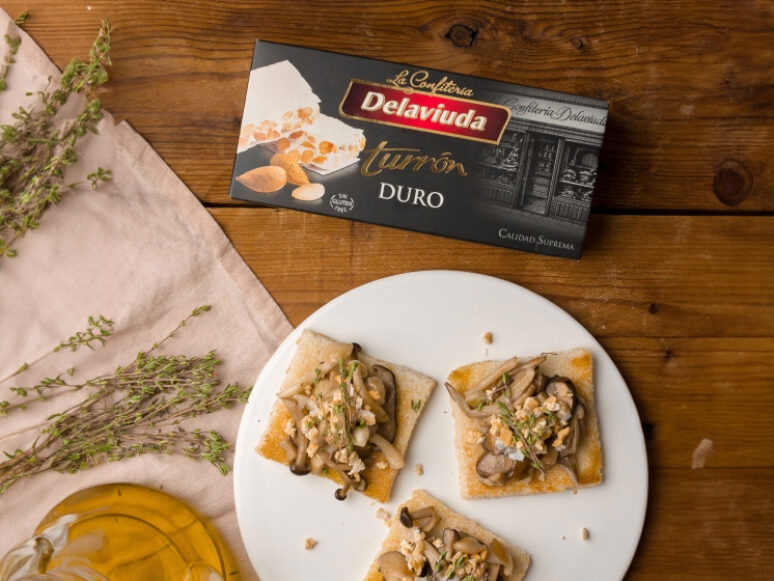 tosta de setas y turrón delaviuda