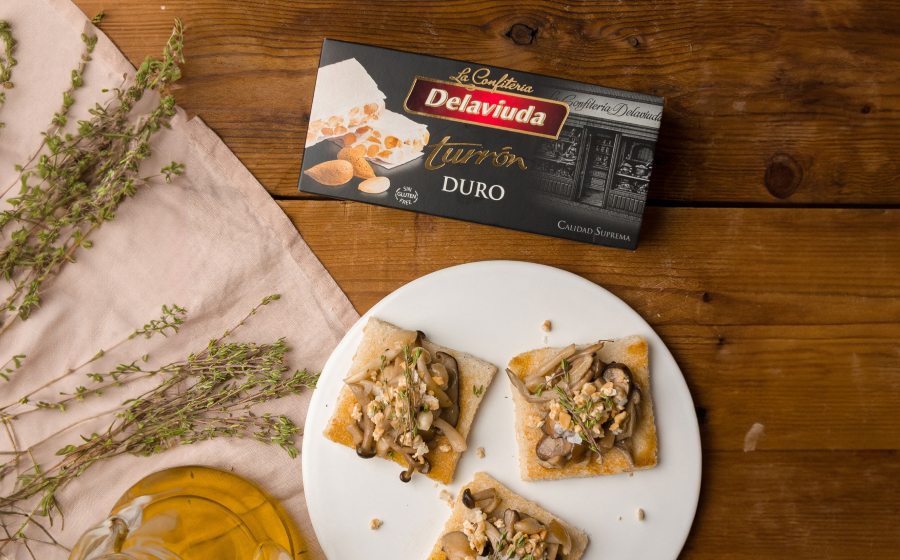 tosta de setas y turrón delaviuda