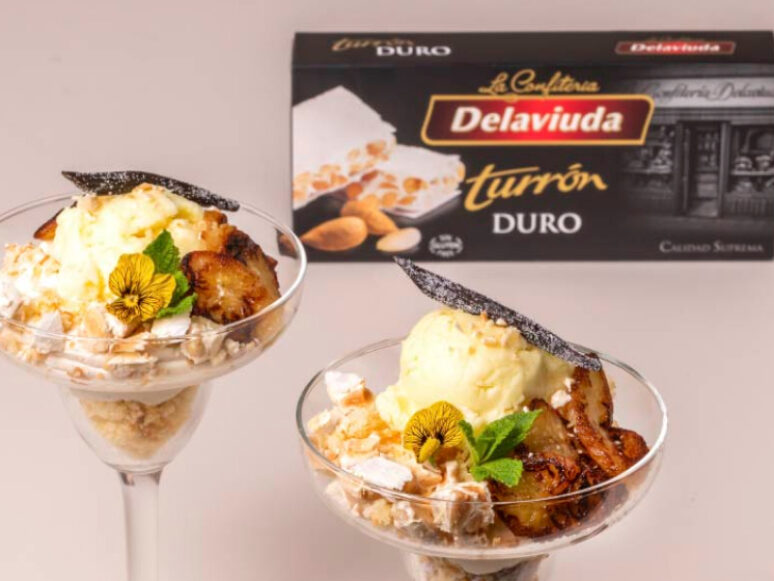 receta banana split con turrón